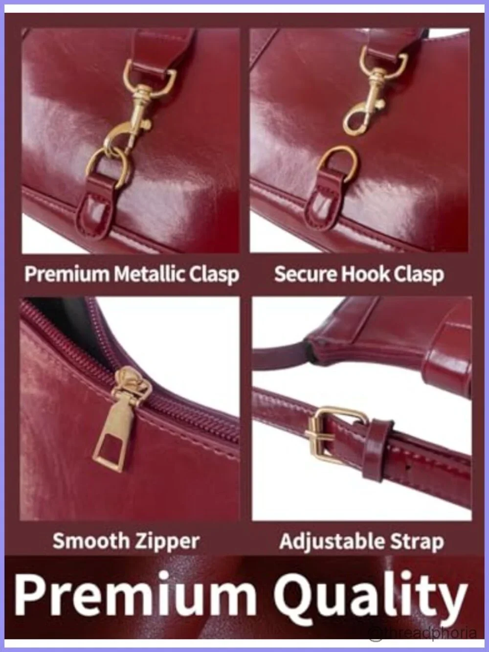 Small Hobo Leather Shoulder Bag for Women with Zipper Closure